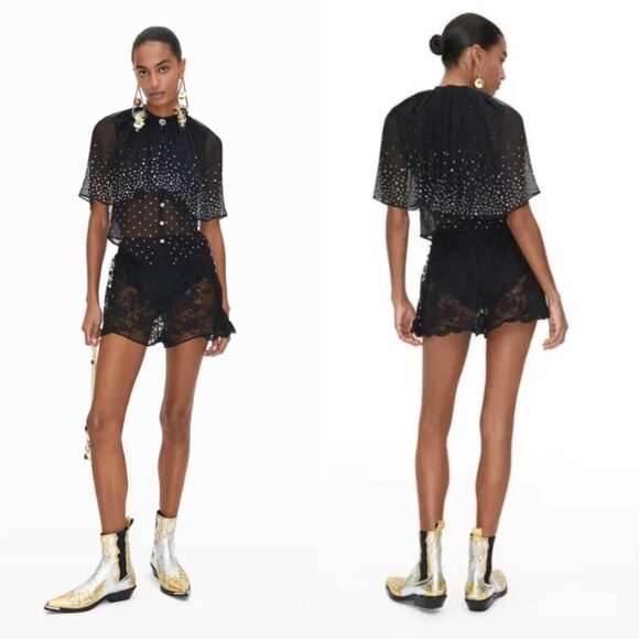 H&M x RABANNE Black Chiffon Embellished Cape Top - Picture 1 of 8
